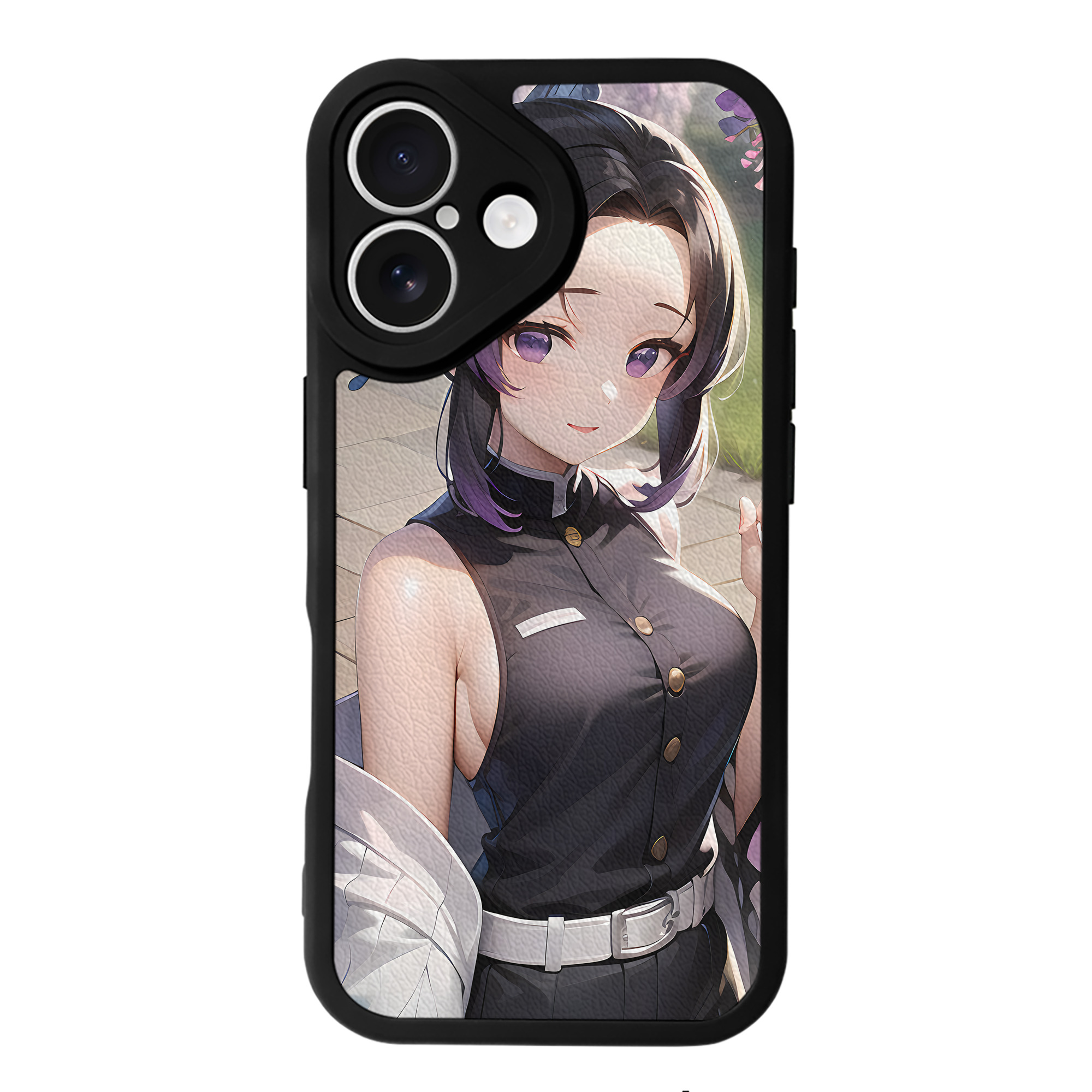 （画像用） 鬼滅の刃（きめつのやいば）蟲柱-胡蝶 しのぶ／こちょう しのぶ Kochou Shinobu 【iPhone 16シリーズ対応】シリコンスマホケース（レザー調） 材質：シリコン